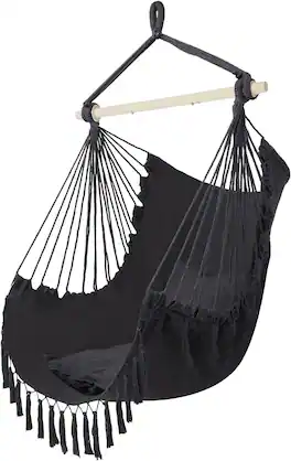 Winado - Hanging Rope Swing Hammock Chair Macrame Hammock Swing Seat w/ 2 Cushions, Steel Spreader Bar, Tassels for In/Outdoor - Dark Gray