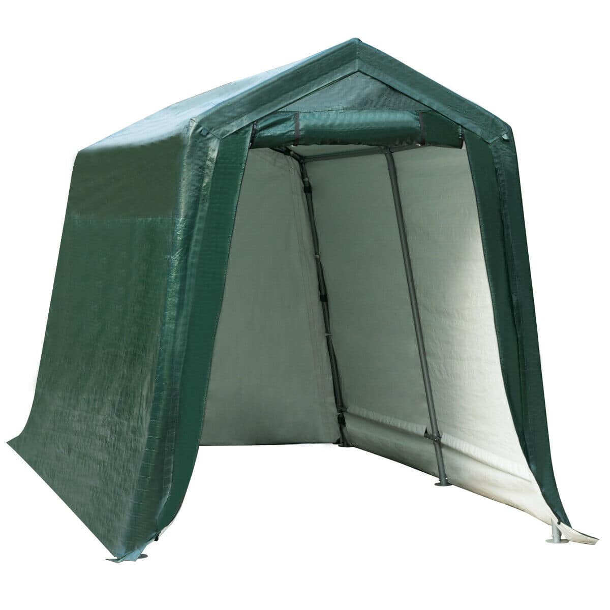 Costway - 7'x12' Patio Tent Carport Storage Shelter Shed Car Canopy Heavy Duty - Green