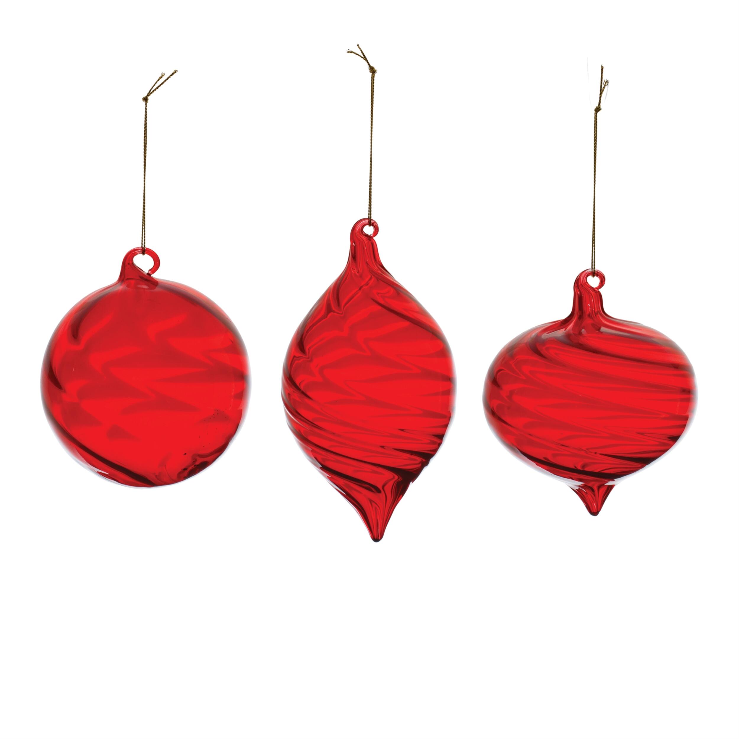 Angle. BreeBe - Red Swirl Glass Ornament (Set of 6) - Red.