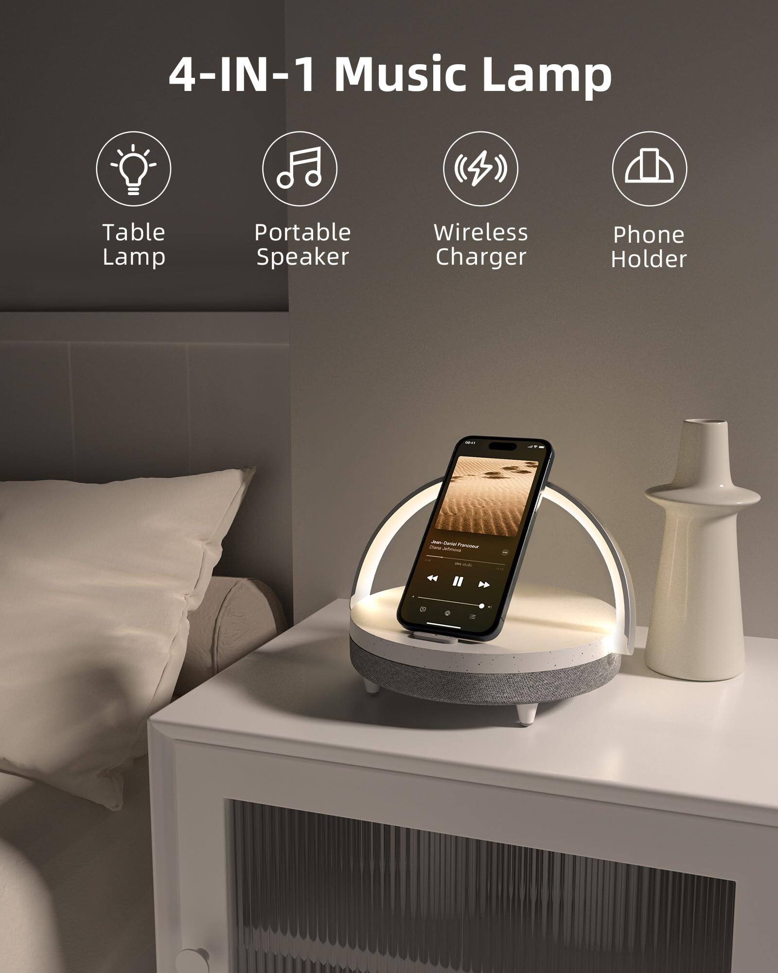 4-IN-1 Music Lamp Table Lamp Portable Speaker Wireless Charger Phone Holder