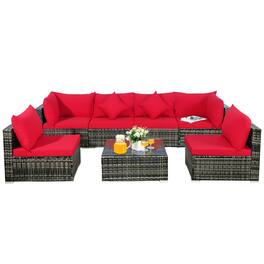 Costway - 7PCS Patio Rattan Furniture Set Sectional Sofa Garden Cushion - Red