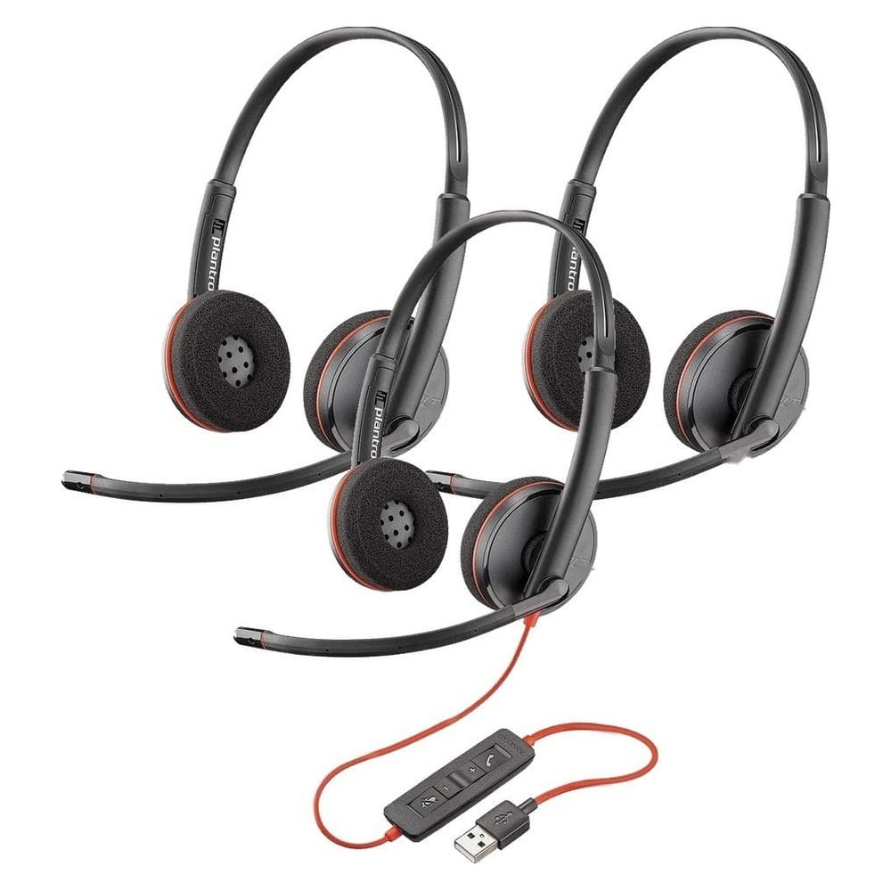 Front. HP - Poly Blackwire 3220 Stereo USB-C-A Wired Headset with Inline Controls - 3 Pack - Black.