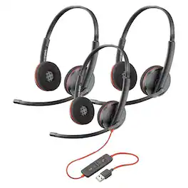 Bundle - HP - Poly Blackwire 3220 Stereo USB-C-A Wired Headset with Inline Controls - 3 Pack - Black