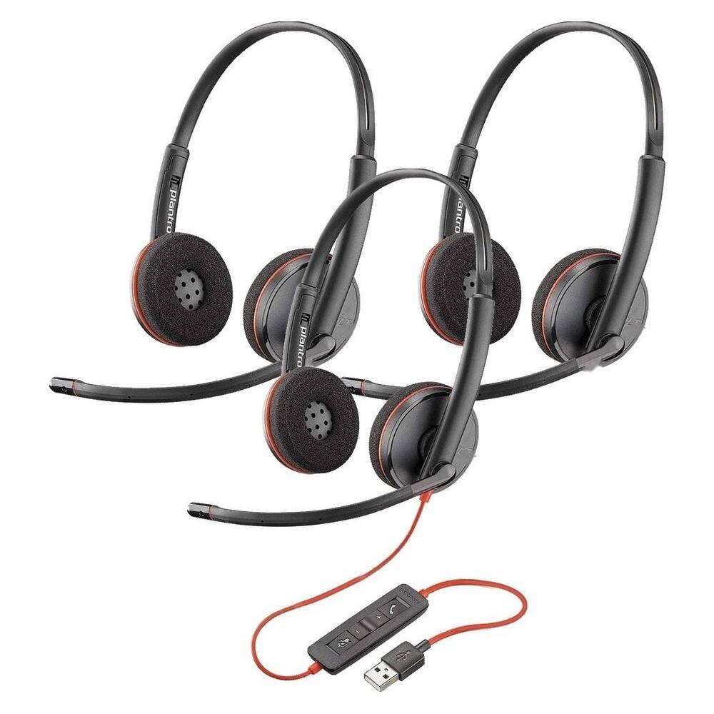 Front. HP - Poly Blackwire 3220 Stereo USB-C-A Wired Headset with Inline Controls - 3 Pack - Black.