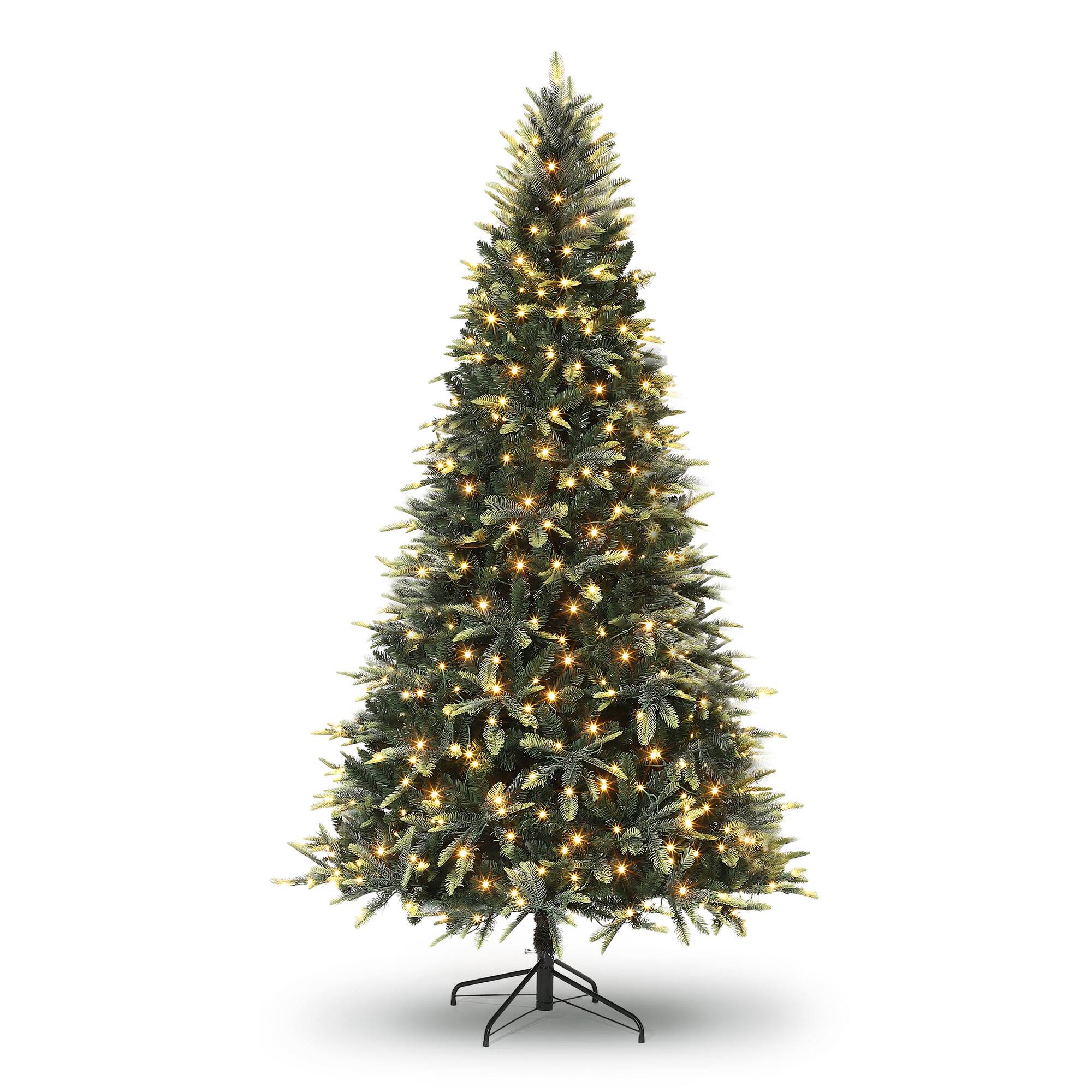 Front. Qeetex - 6.5FT Prelit Artificial Christmas Tree Spruce Prelit Christmas Trees with Lights Thickened PE PVC Branch Tips for Xmas - Green.