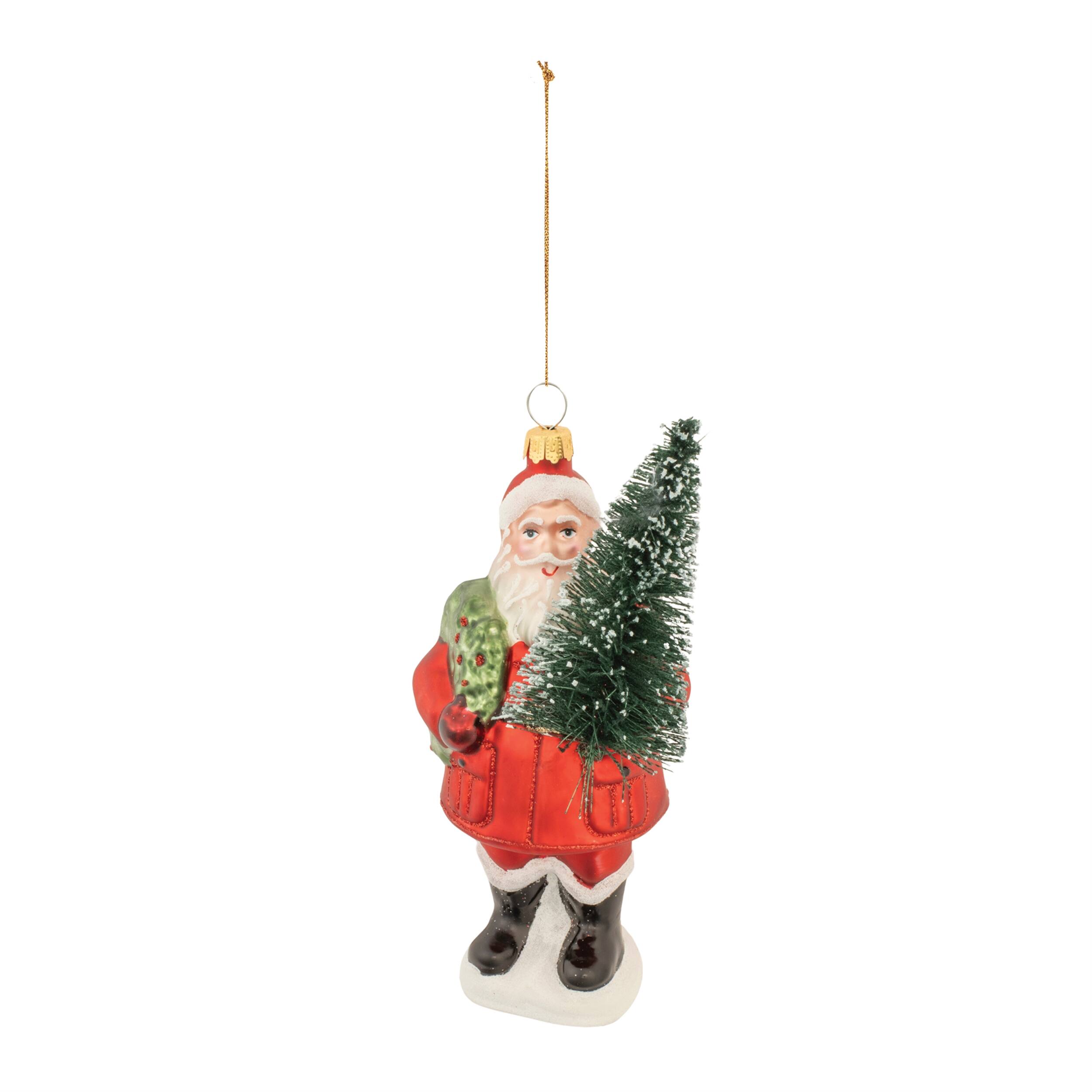 Angle. BreeBe - Santa w/Tree Ornament (Set of 6) - Red, Green, White, Black.