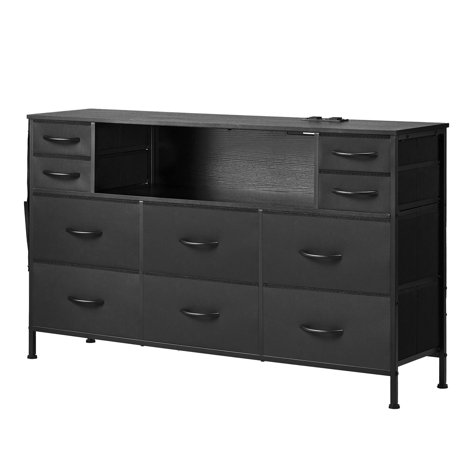 Alt View 5. VEVOR - 10 Drawer Dresser, Fabric Drawer Dresser with Fabric Bins, Closet Storage Drawers with Open Storage Shelf - Black.