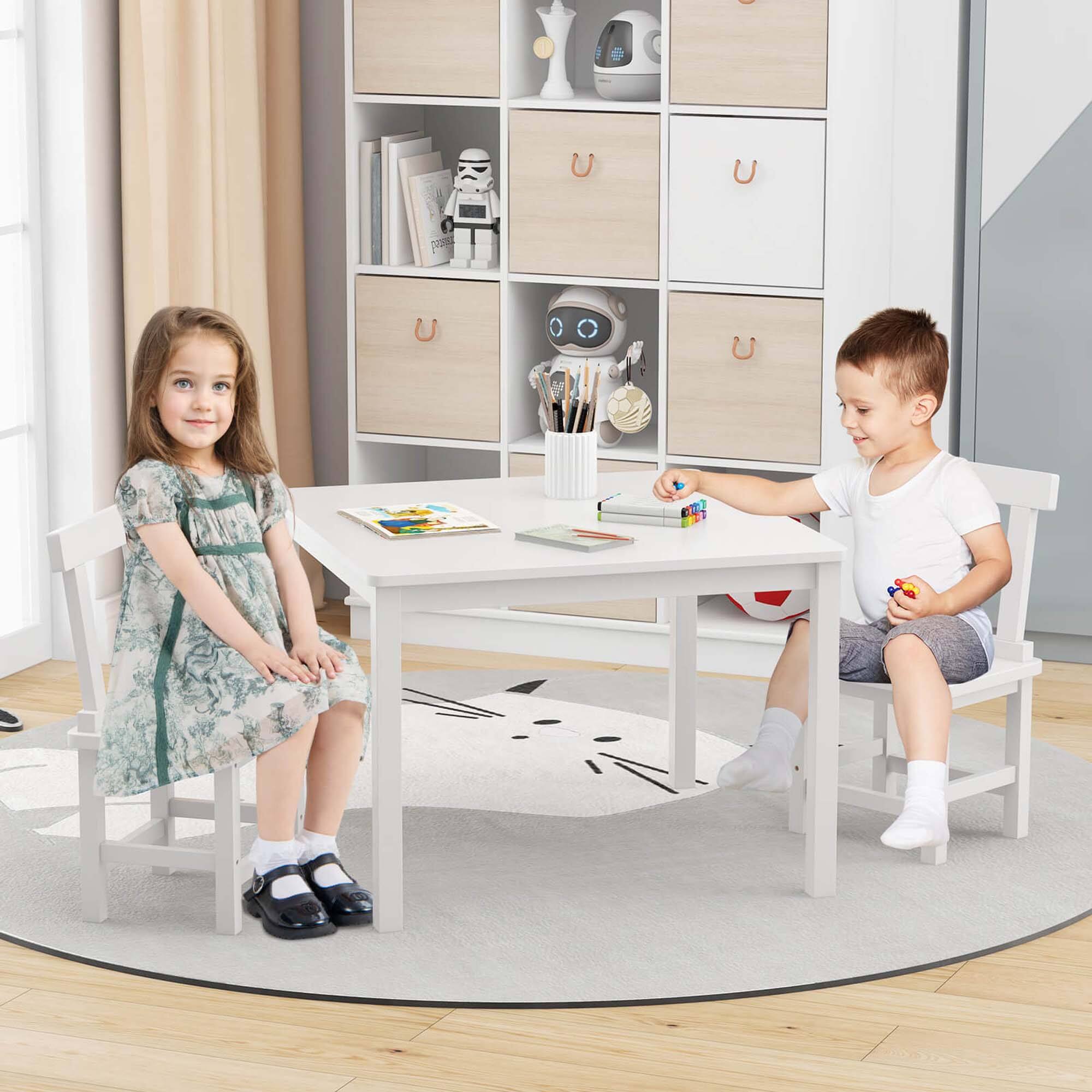 Alt View 1. Costway - Costway Wooden Kids Table and 2 Chairs Set with Rubber Wood Legs Anti-slip Foot Pads - White.