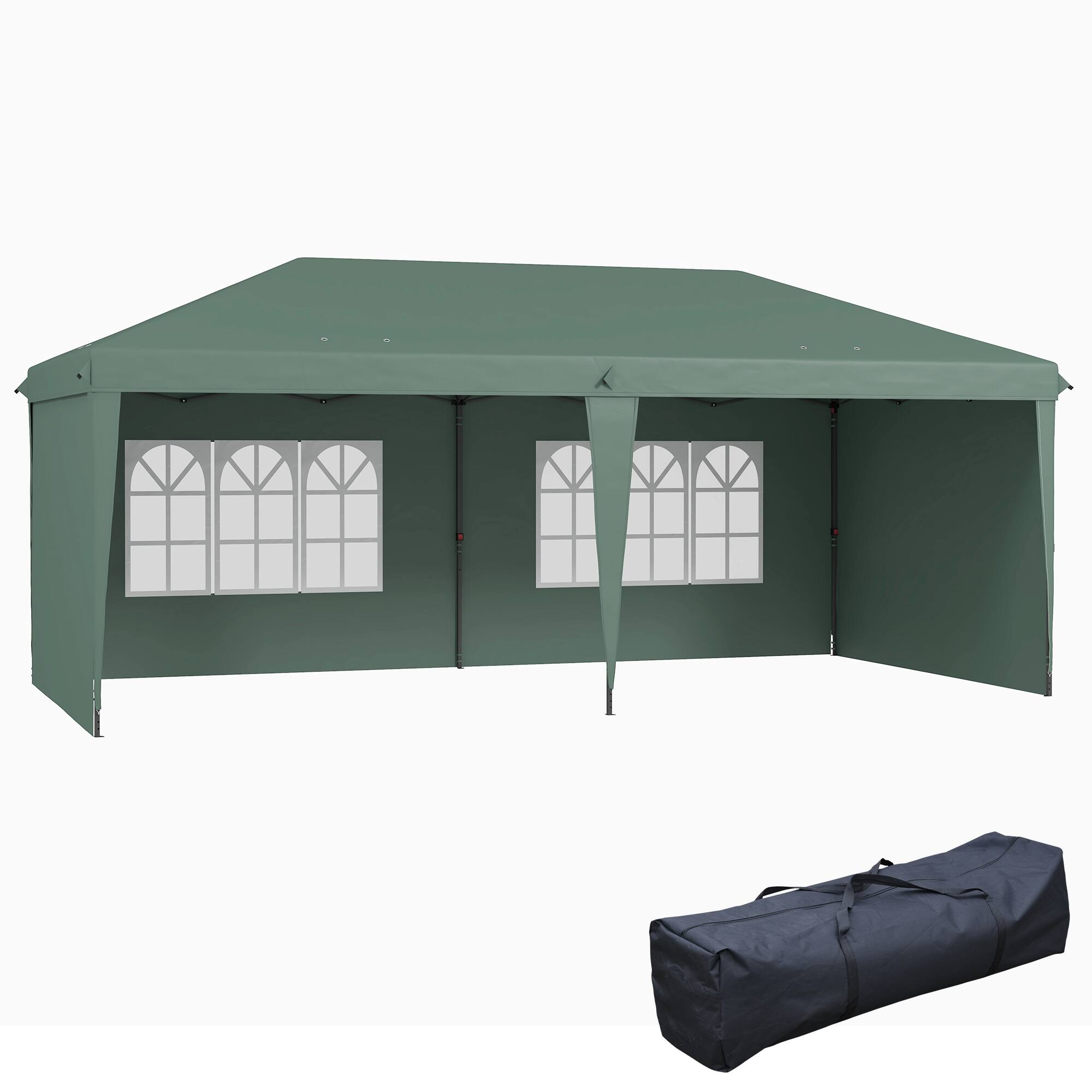 Front. Outsunny - 10' x 20' Pop Up Canopy Tent with 4 Sidewalls, Heavy Duty Tents for Parties, Outdoor Instant Gazebo with Carrying Bag - Green.