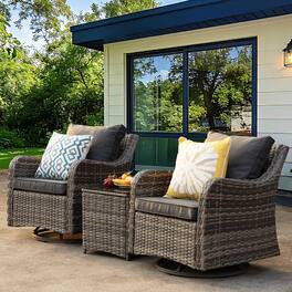 Yardgrace - 3-Piece Outdoor Swivel Rocker Set – Washable Cushions & Tempered Glass Table for Patio, Lawn, Porch, Backyard - Gray