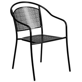Emma + Oliver - Commercial Grade Colorful Metal Patio Arm Chair with Round Back - Black