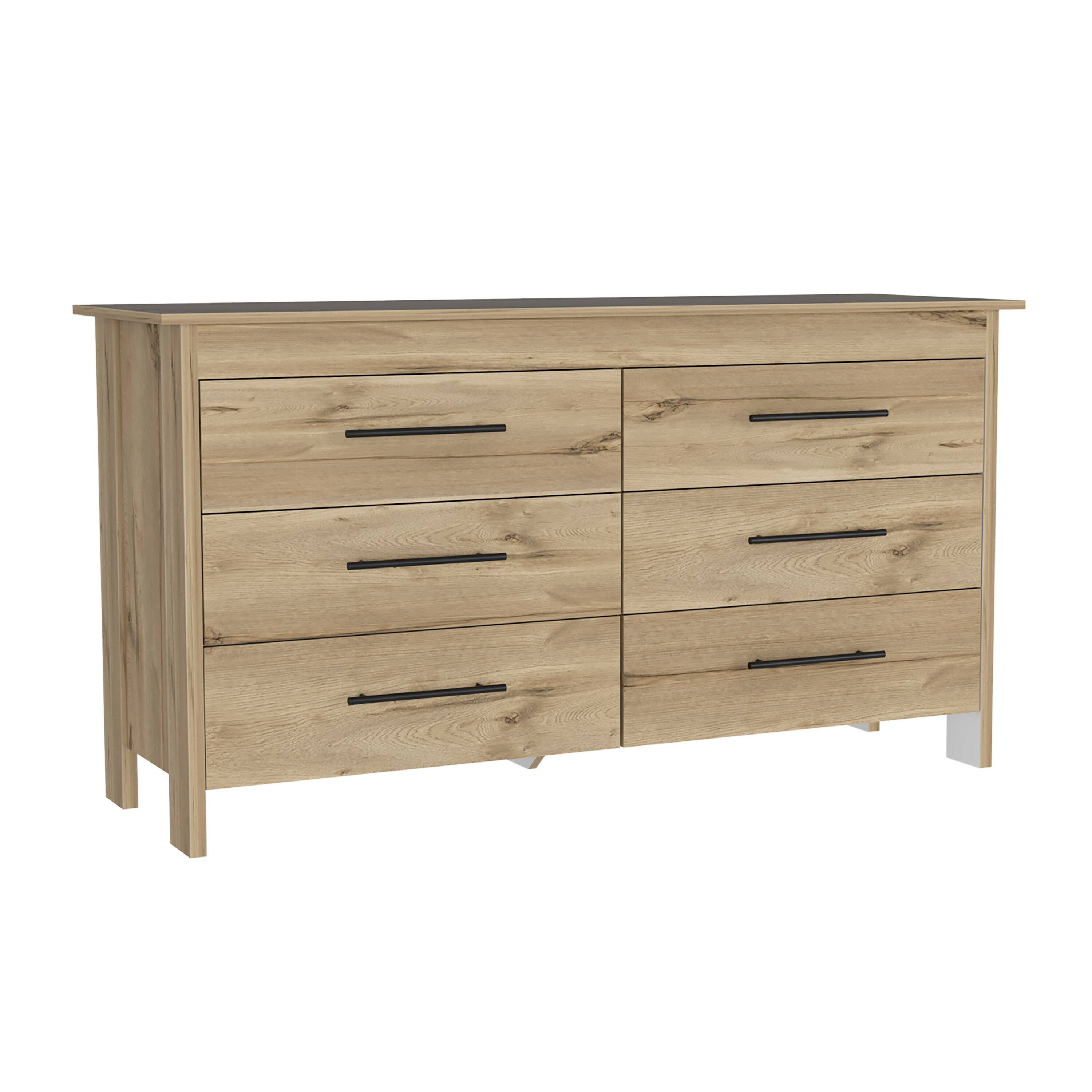 Alt View 2. TuHome - Hms 6 Drawer Double Dresser, Four Legs, Superior Top - Light Oak / White.