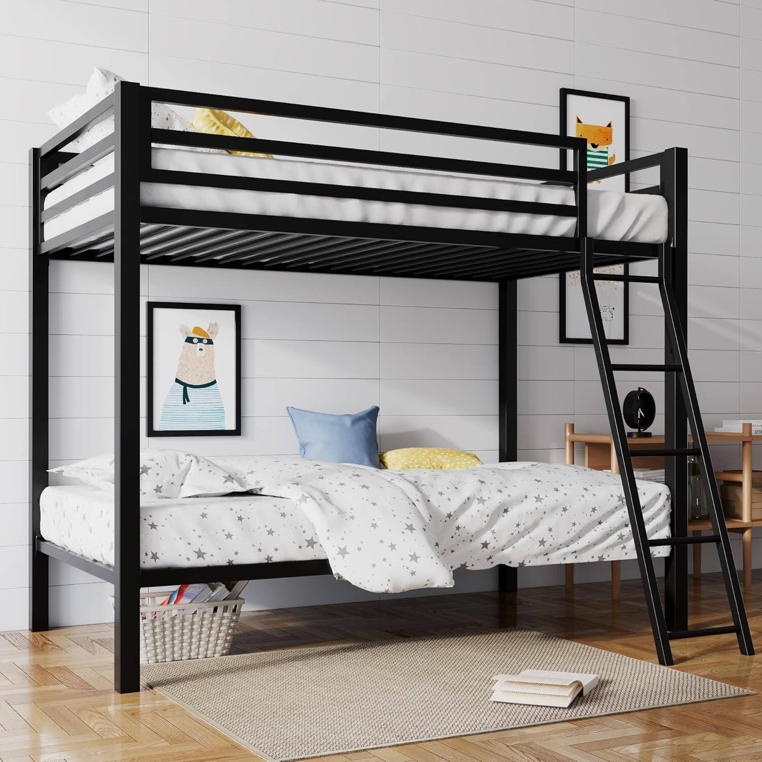 Angle. Decksplore - SHA CERLIN Loft Bunk Bed Twin Over Twin Size - Black.