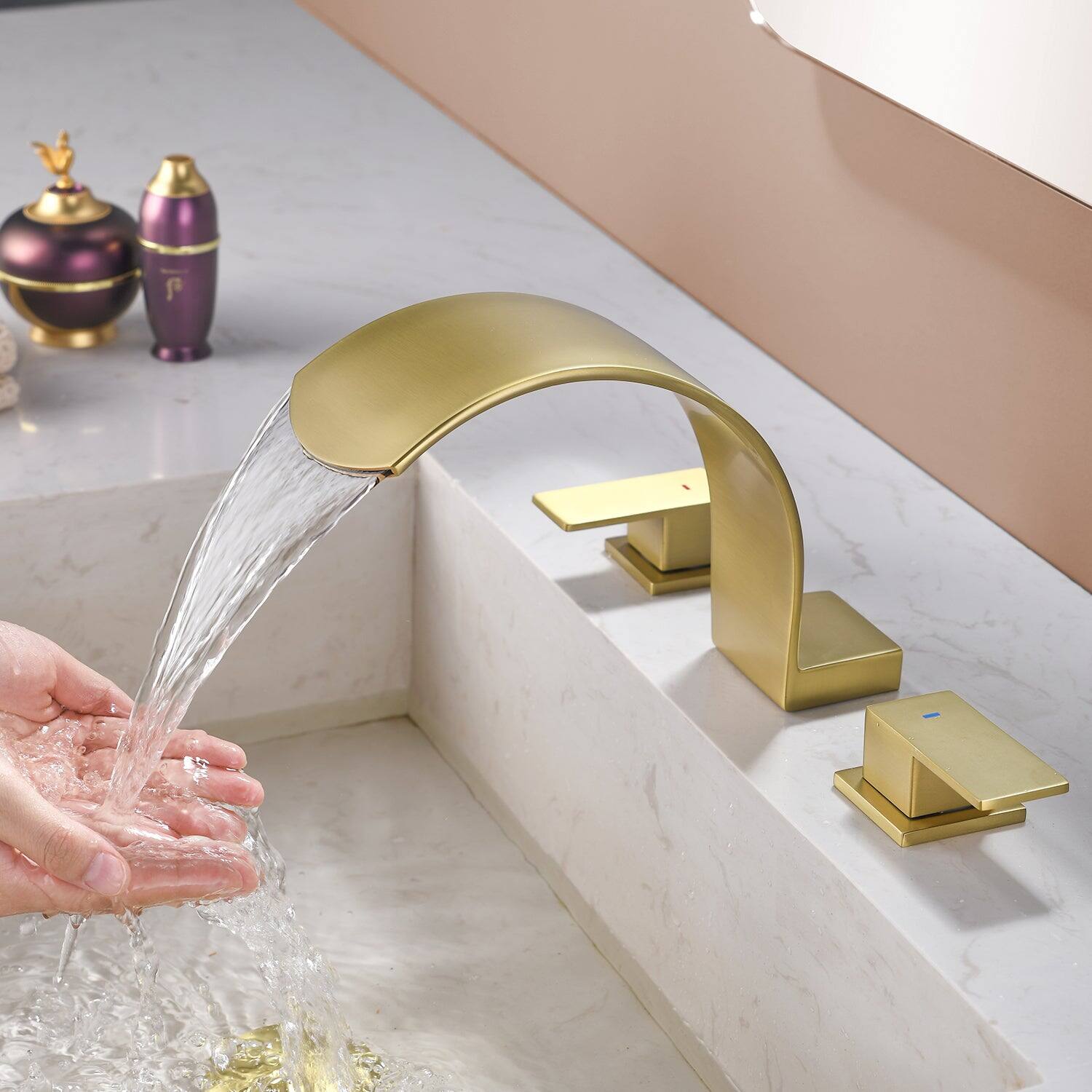 Alt View 4. Boyel Living - Brushed Gold Faucet SUS304 Waterfall Spout cUPC Quick Connect Dual Handle - Brushed Gold.