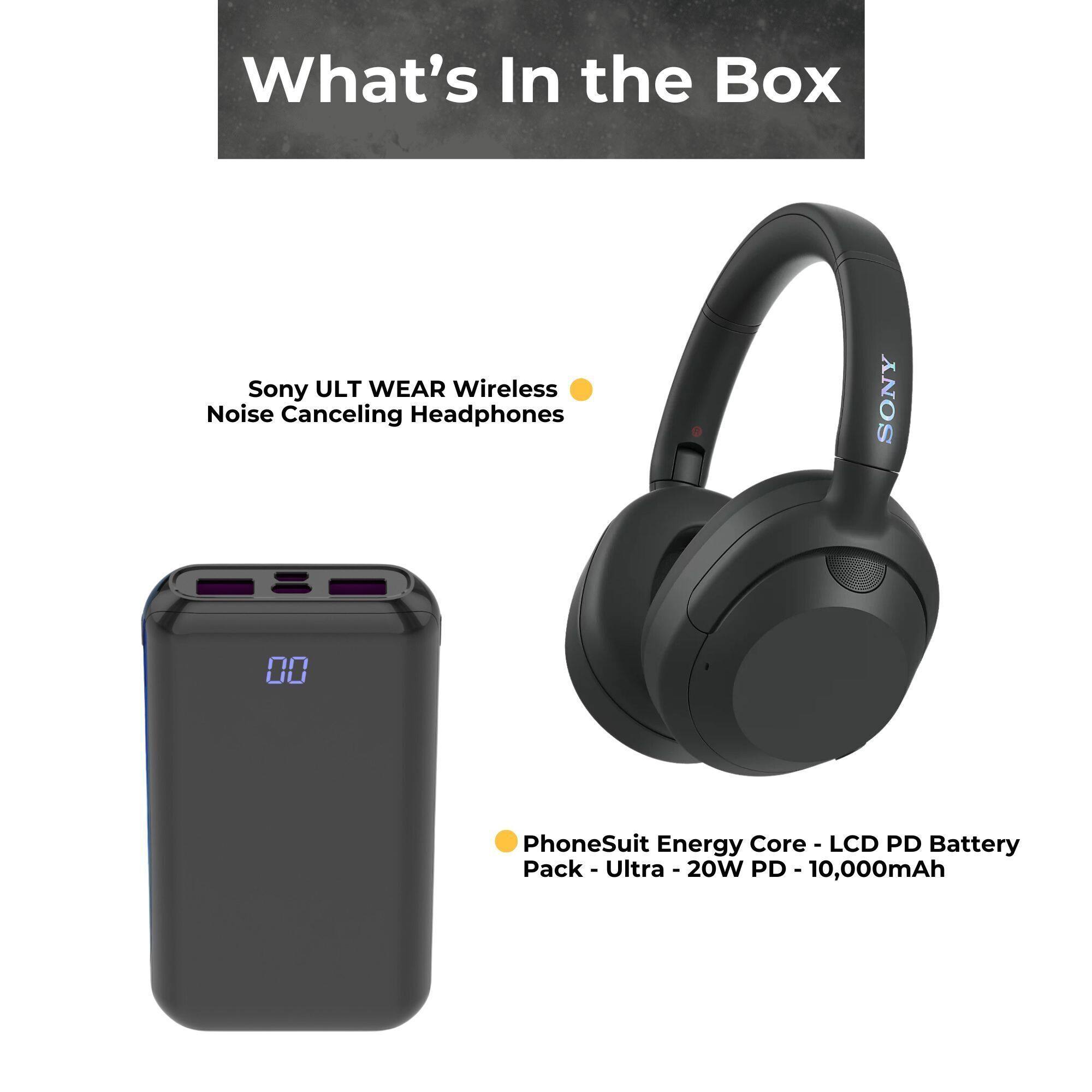 What's In the Box
Sony ULT WEAR Wireless Noise Canceling Headphones
PhoneSuit Energy Core - LCD PD Battery Pack - Ultra - 20W PD - 10,000mAh