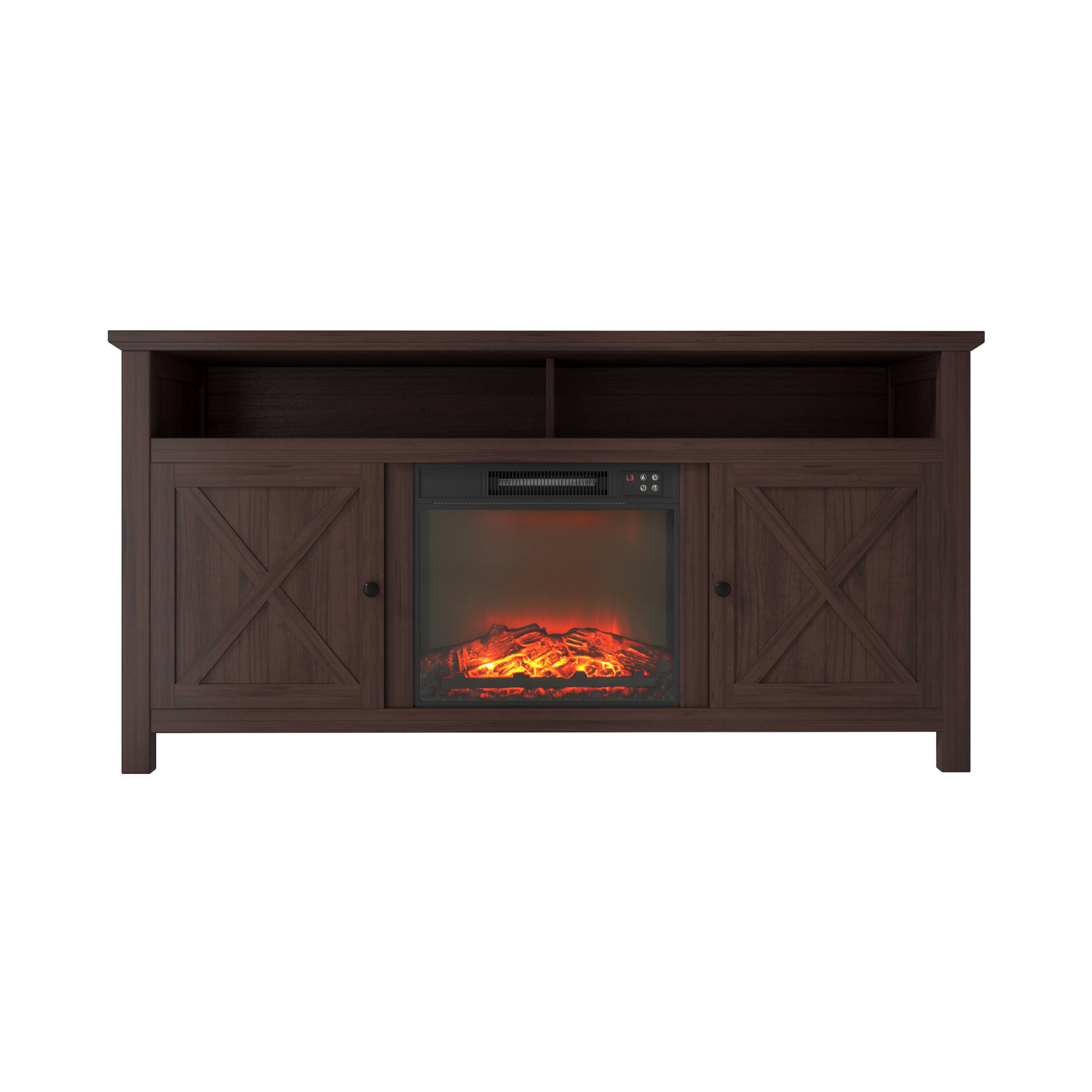 Mondawe - 58" Rustic TV Stand with 18" Electric Fireplace - Brown
