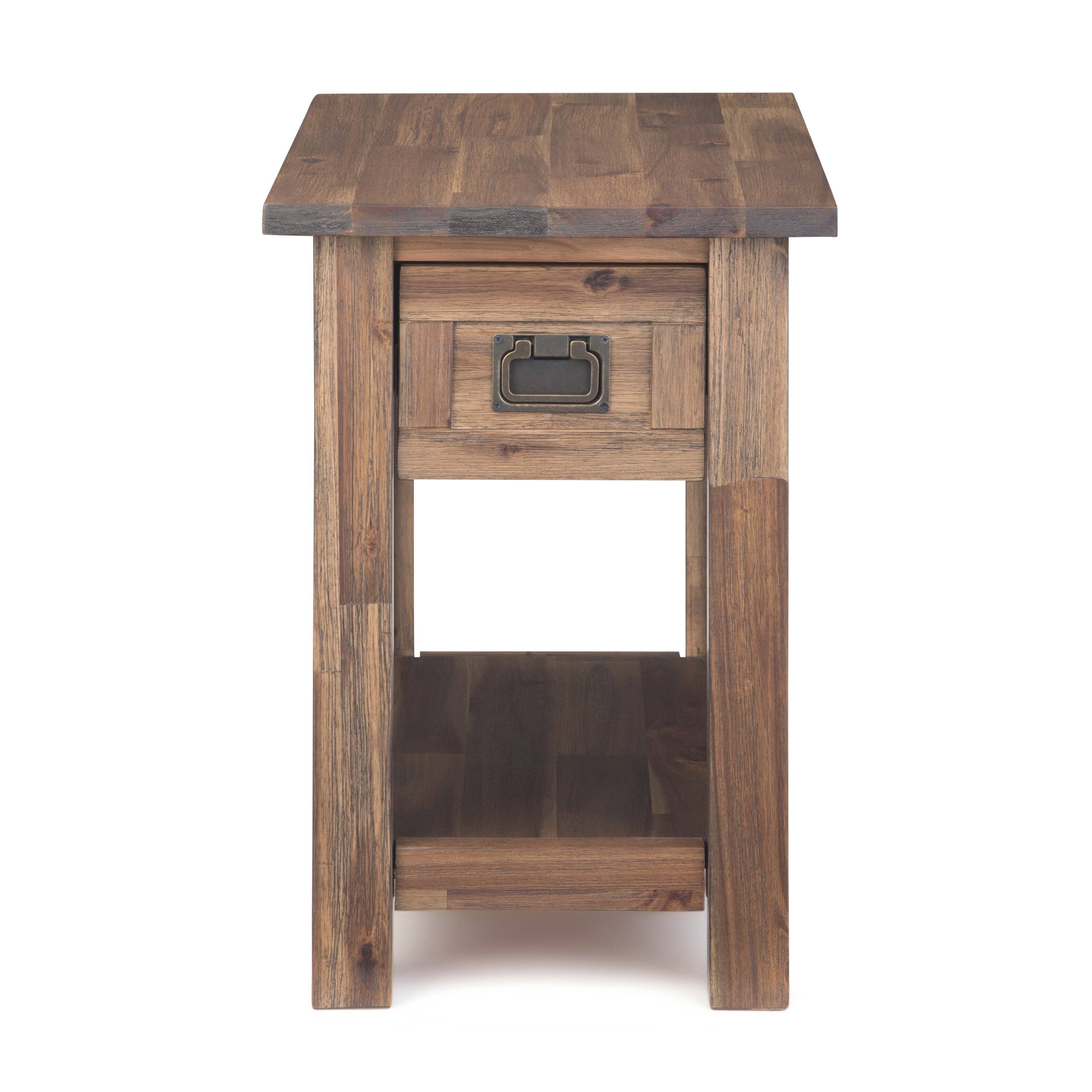 Angle. Simpli Home - Monroe 14 inch Narrow Side Table (Set of 2) - Rustic Natural Aged Brown.