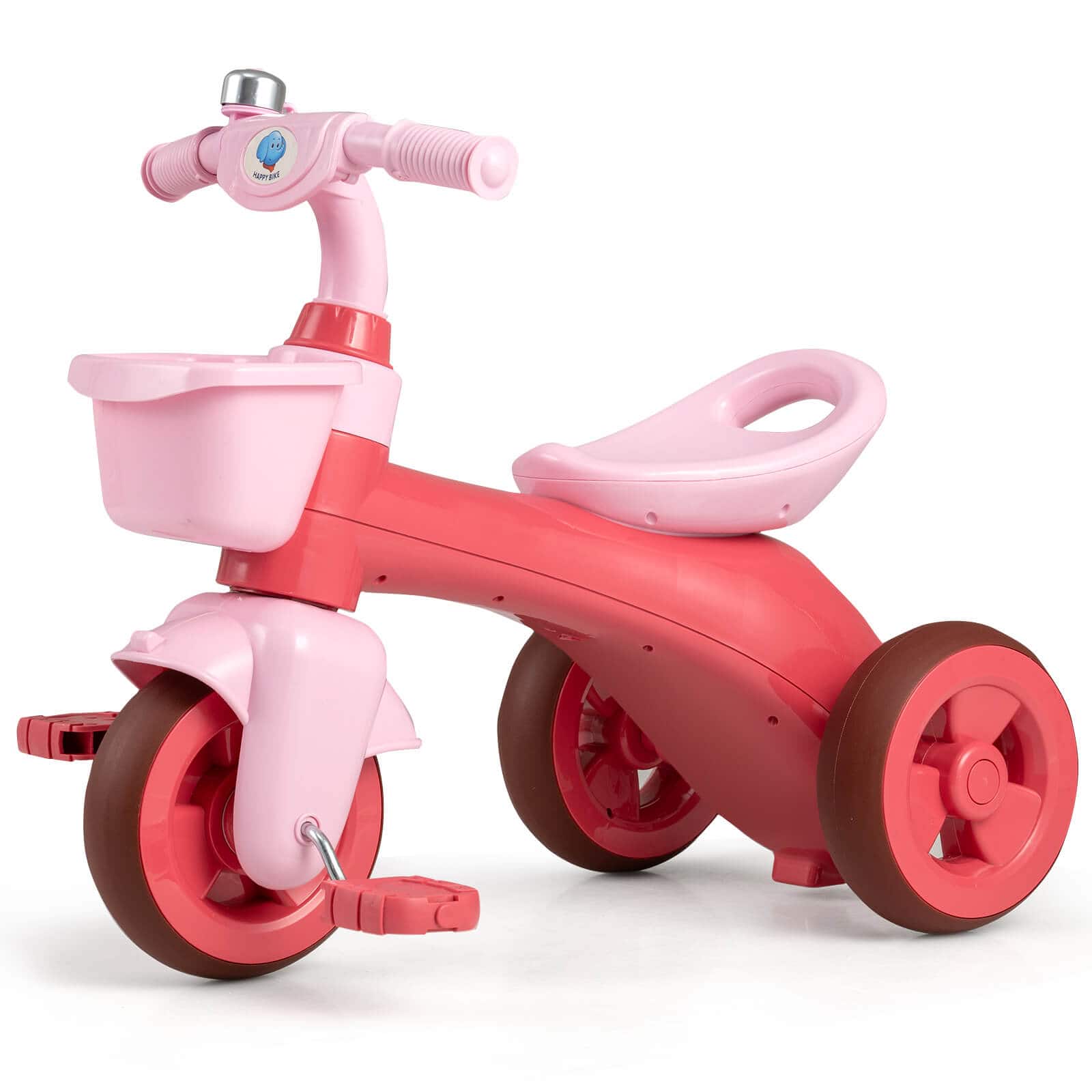 Costway - Kids Trike with Limited Steering, Ergonomic Seat, Front & Rear Storage Baskets - Pink