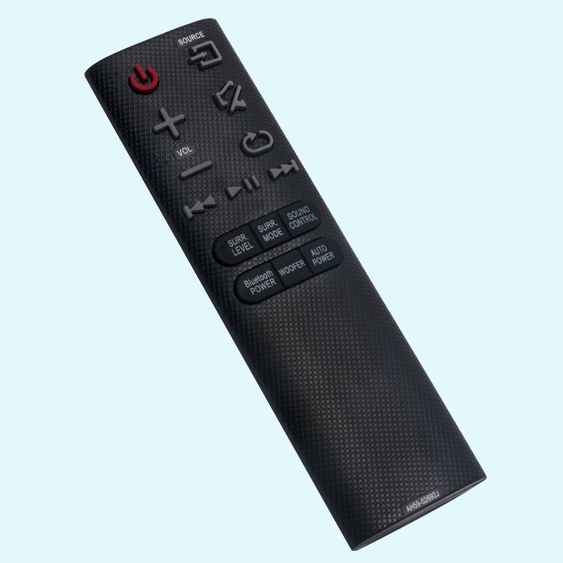 SOURCE  
VOL  
SOUND CONTROL  
SURR. MODE  
SURR. LEVEL  
AUTO POWER  
WOOFER  
Bluetooth  
POWER  
AH59-02692J