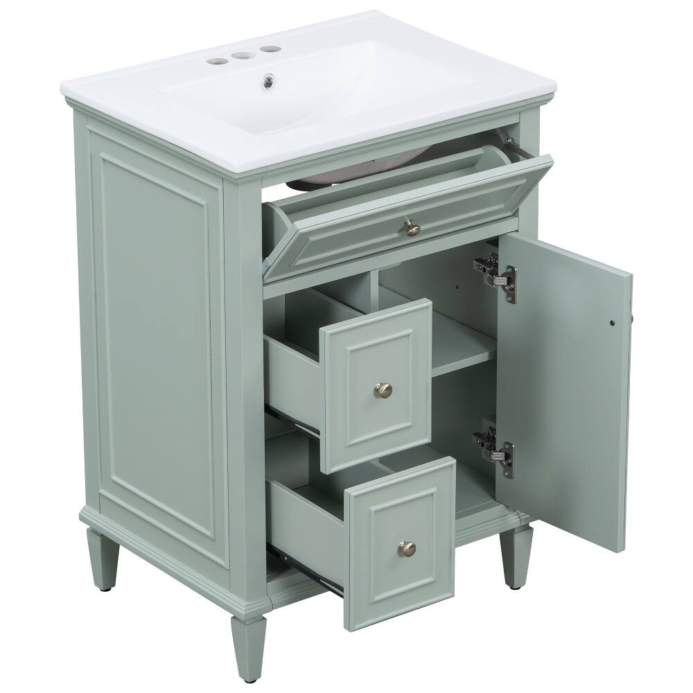 Alt View 4. Loheer - Loheer 24 inch bathroom vanity with sink, green bathroom vanity cabinet, vanity with adjustable shelf and ceramic basin - Green.