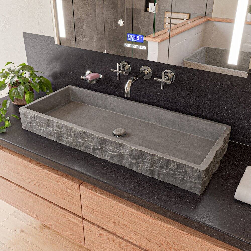 Angle. Alfi - 39" Solid Concrete Gray Matte Trough Sink for the Bathroom - Gray.