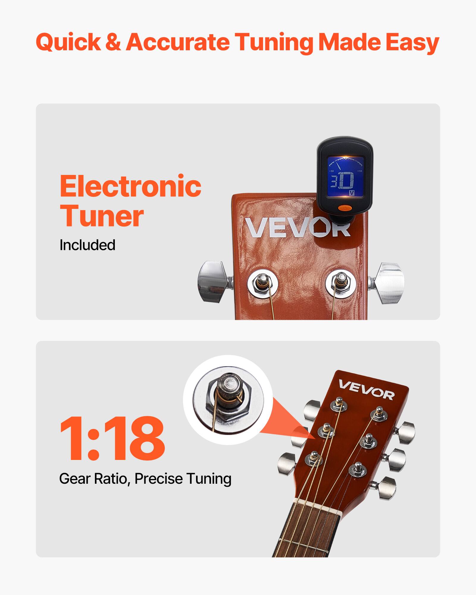 Quick & Accurate Tuning Made Easy

Electronic Tuner Included

1:18 Gear Ratio, Precise Tuning