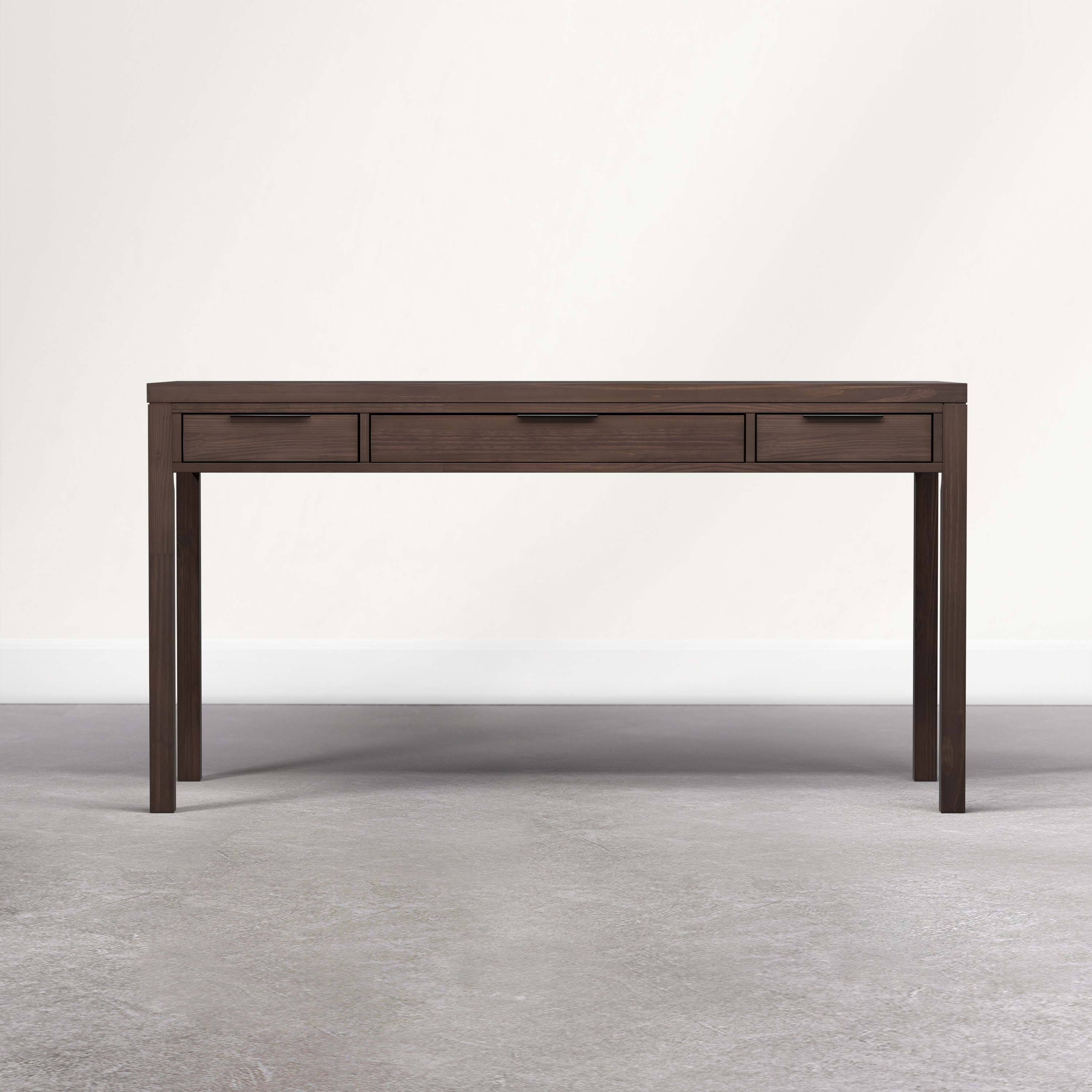 Back. Simpli Home - Hollander 60 inch Wide Solid Wood Writing Desk, Dark Brown Walnut - Dark Brown Walnut.
