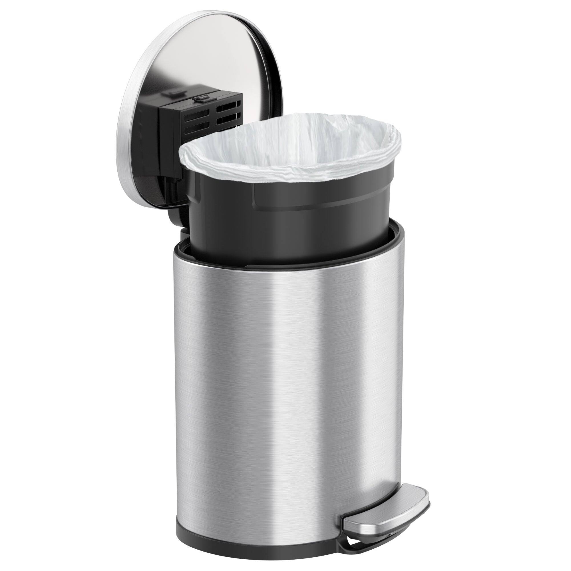 Back. iTouchless - 5 Gallon SoftStep Semi-Round Stainless Steel Step Bathroom Trash Can with AbsorbX Odor Filter - Silver.