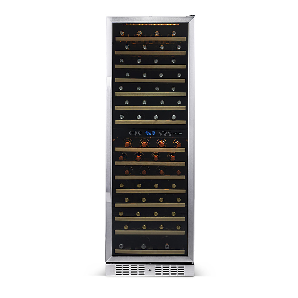 Angle View: NewAir - 160-Bottle Dual Zone Built-in Wine Fridge with Beech Wood Shelves and Quiet Operation - Stainless Steel
