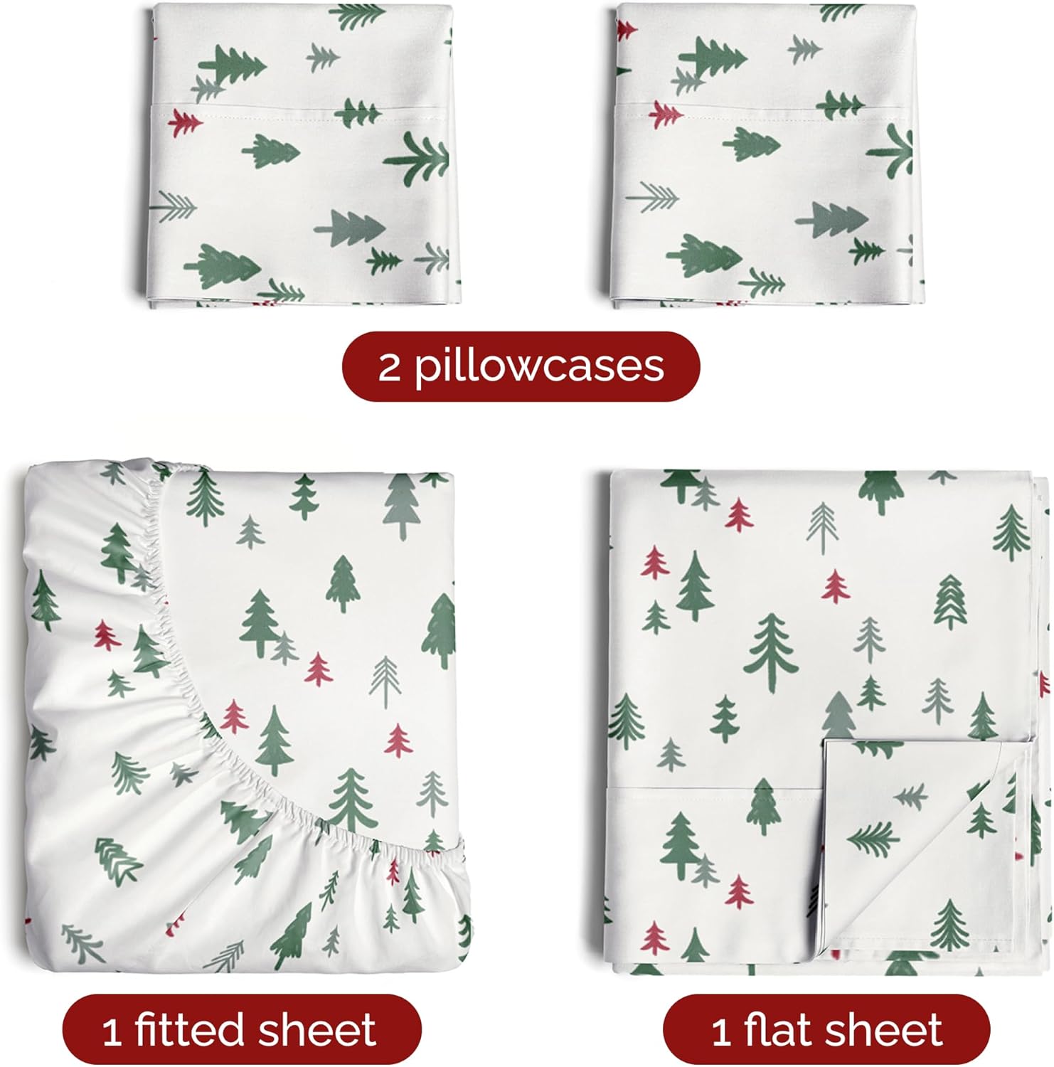 2 pillowcases  
1 fitted sheet  
1 flat sheet