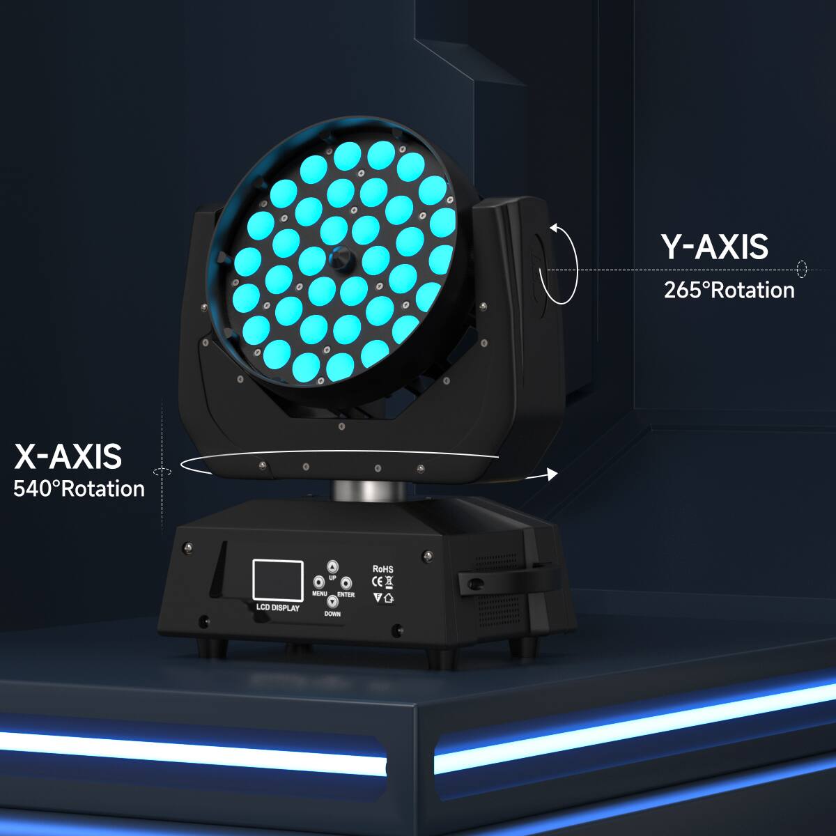 Y-AXIS 265° Rotation  
X-AXIS 540° Rotation  
LCD DISPLAY  
ROHS CE