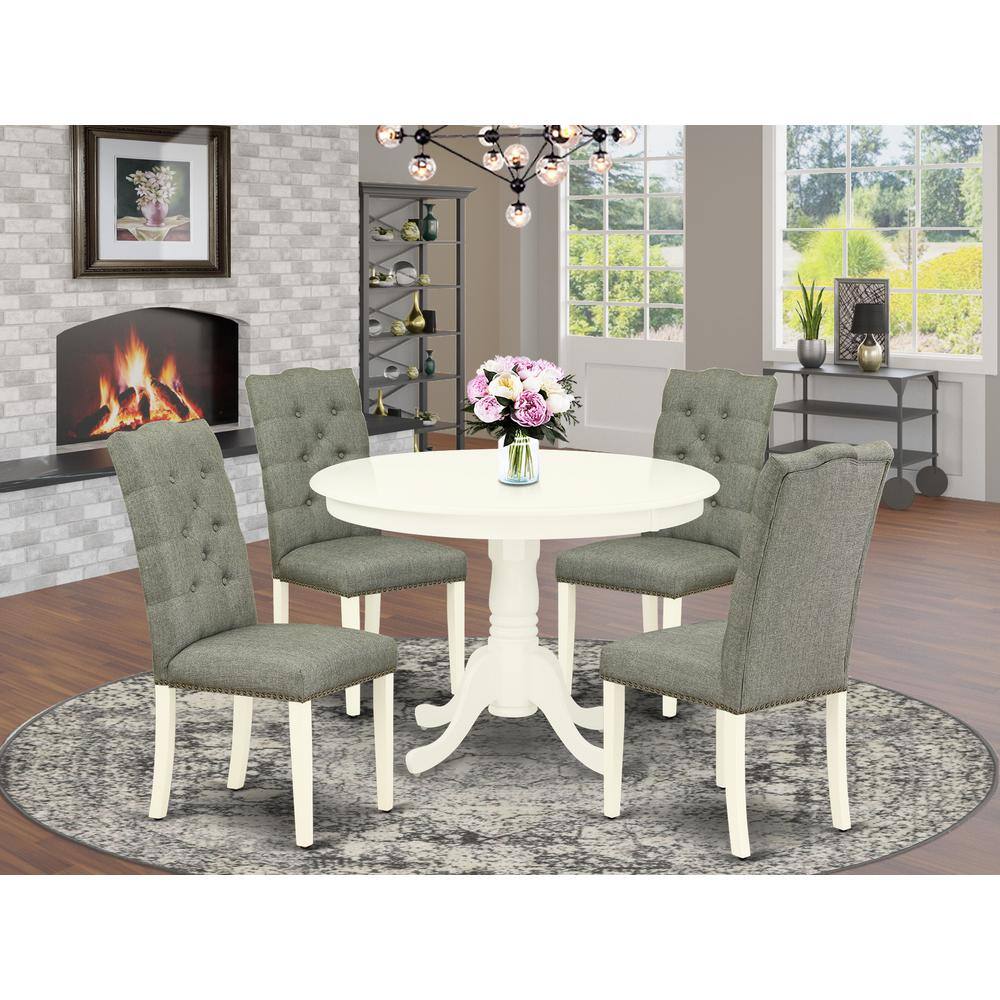 Left. East West Furniture - Dining Room Set Linen White - Brown.