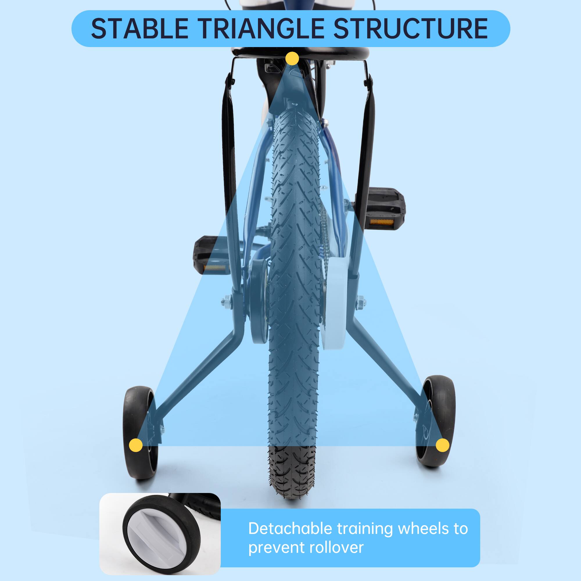 STABLE TRIANGLE STRUCTURE

Detachable training wheels to prevent rollover
