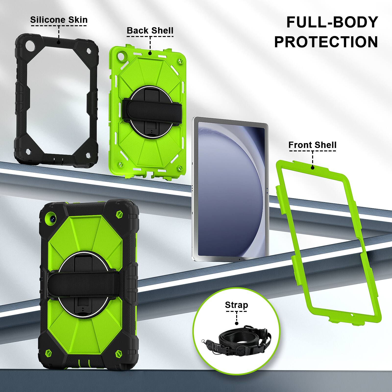 Silicone Skin  
Back Shell  
FULL-BODY PROTECTION  
Front Shell  
Strap