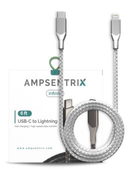 Ampsentrix - 6 ft Non-MFI USB Type C To Lightning Cable (Infinity) - Silver