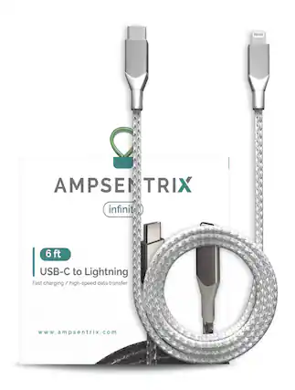 X AMPSENTRIX infinit 6 ft USB-C to Lightning Fast charging / high-speed data transfer www.ampsenrix.com
