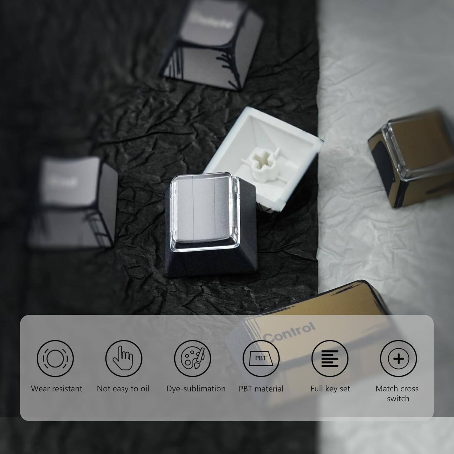 - Control
- PBT material
- Wear resistant
- Not easy to oil
- Dye-sublimation
- Full key set
- Match cross switch