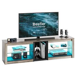 Bestier - 63" TV Stand Gaming Entertainment Center for TVs up to 70" with LED Lights Cabinet and Shelves - Gray