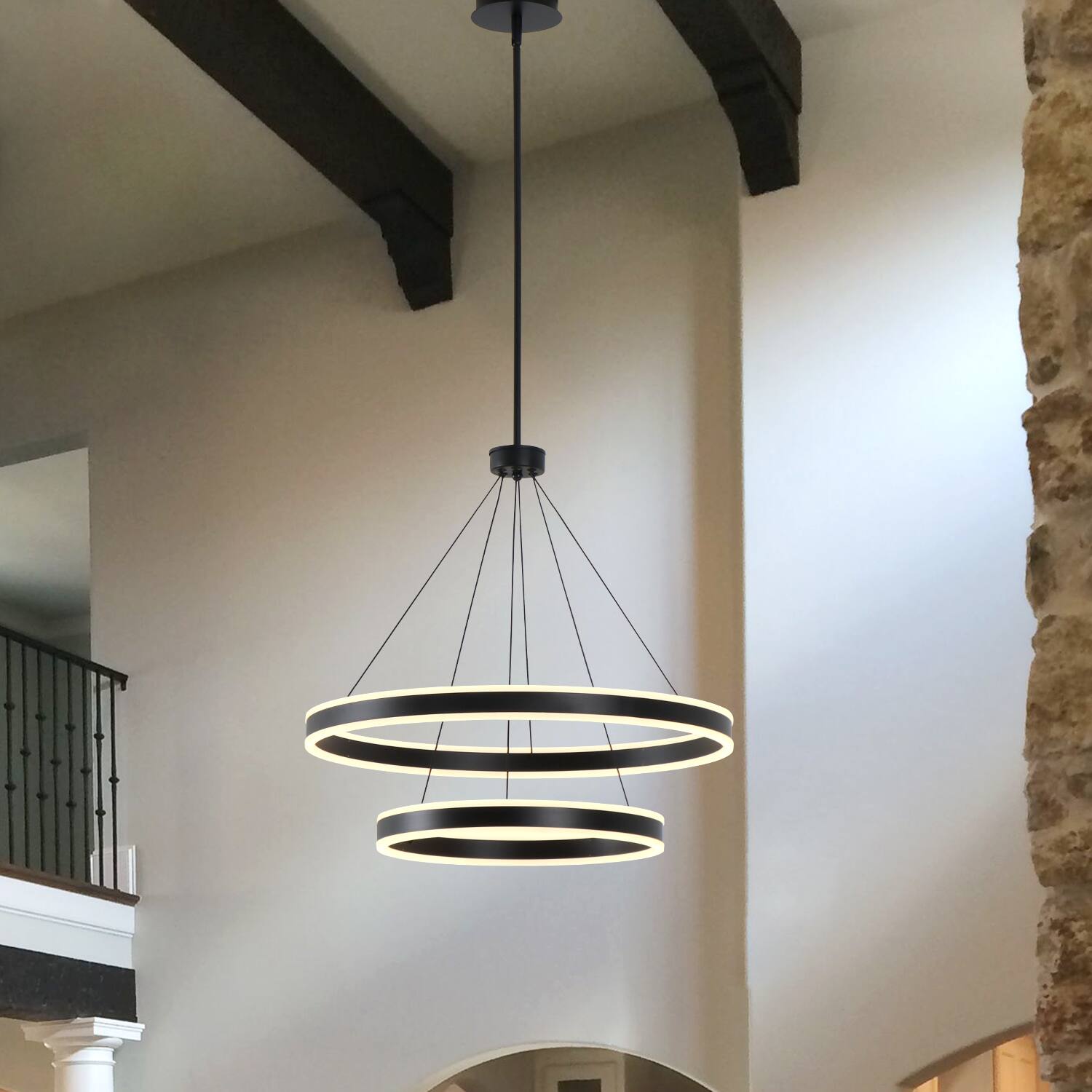 Alt View 2. Umeiluce - Modern Chandelier Light Led Kitchen Island Pendant with Remote Control for High Ceiling - Matte Black.