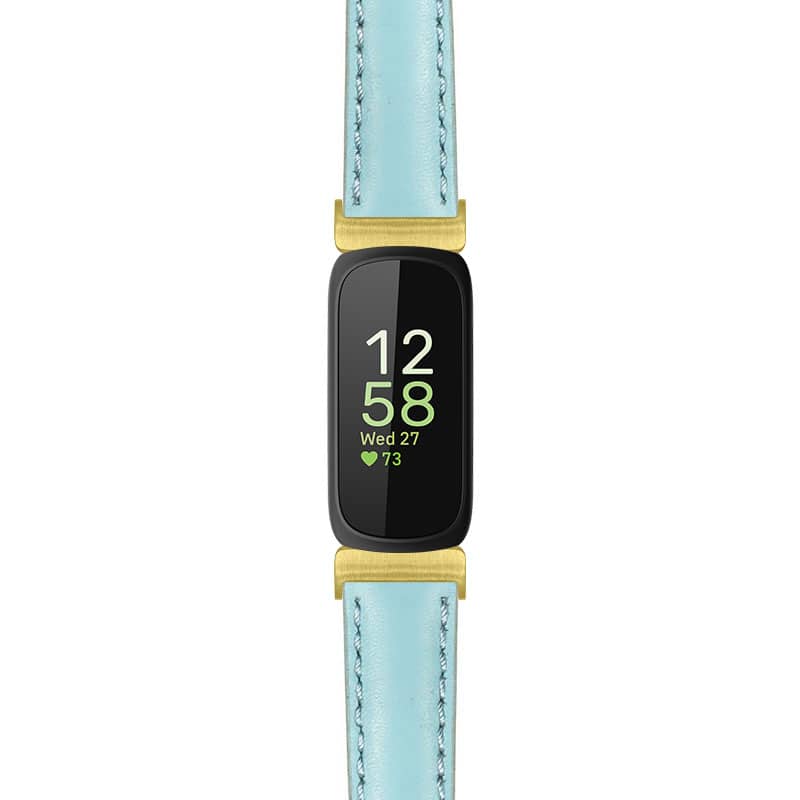 StrapsCo - Everyday Leather Watch Band Strap For Fitbit Inspire 3 - Light Blue (Yellow Gold Hardware) price history on PriceWatchPro