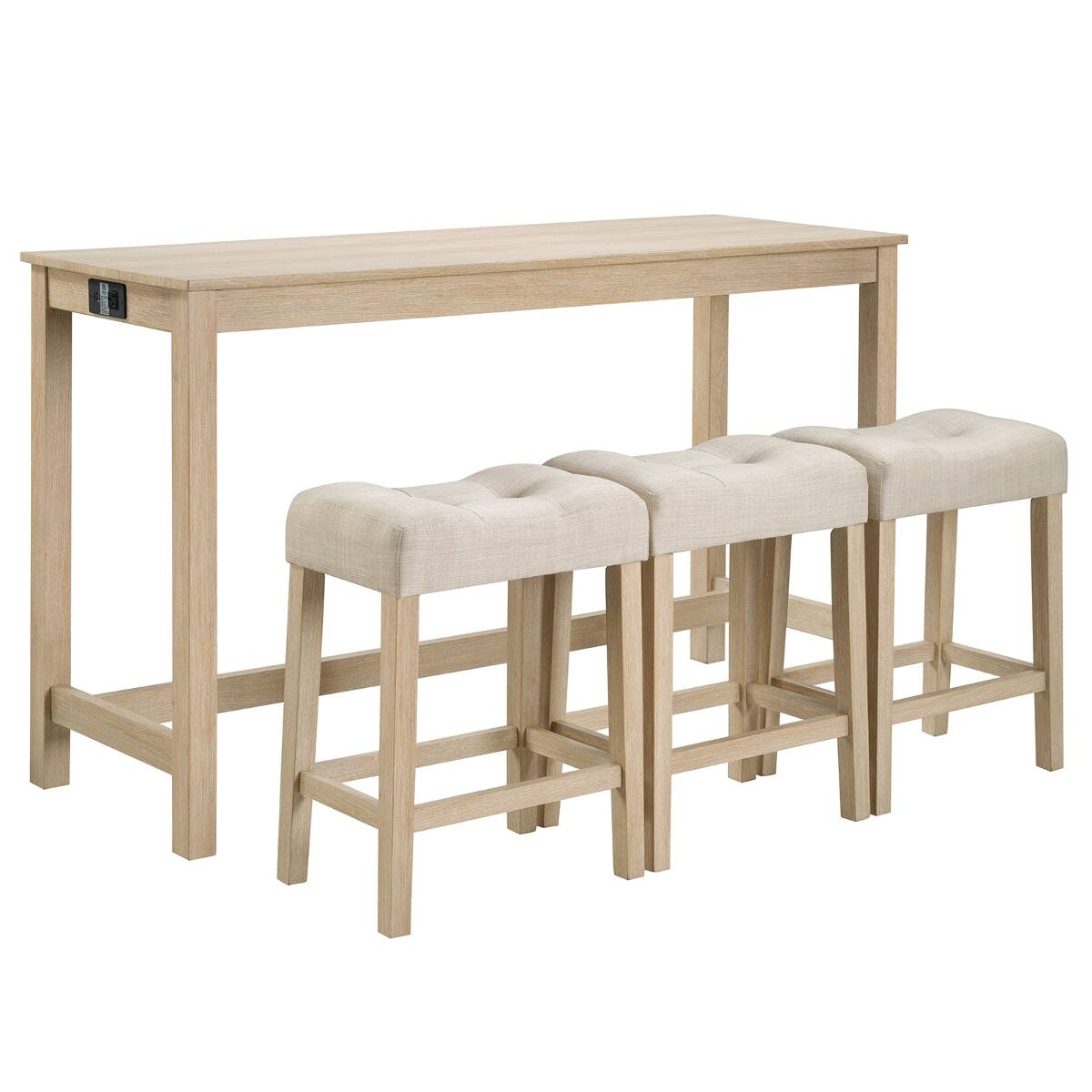 Alt View 8. Loheer - Loheer Bar Table Set With Three Stools, Power Outlet, Light Oak Rectangular Table - Light Oak.