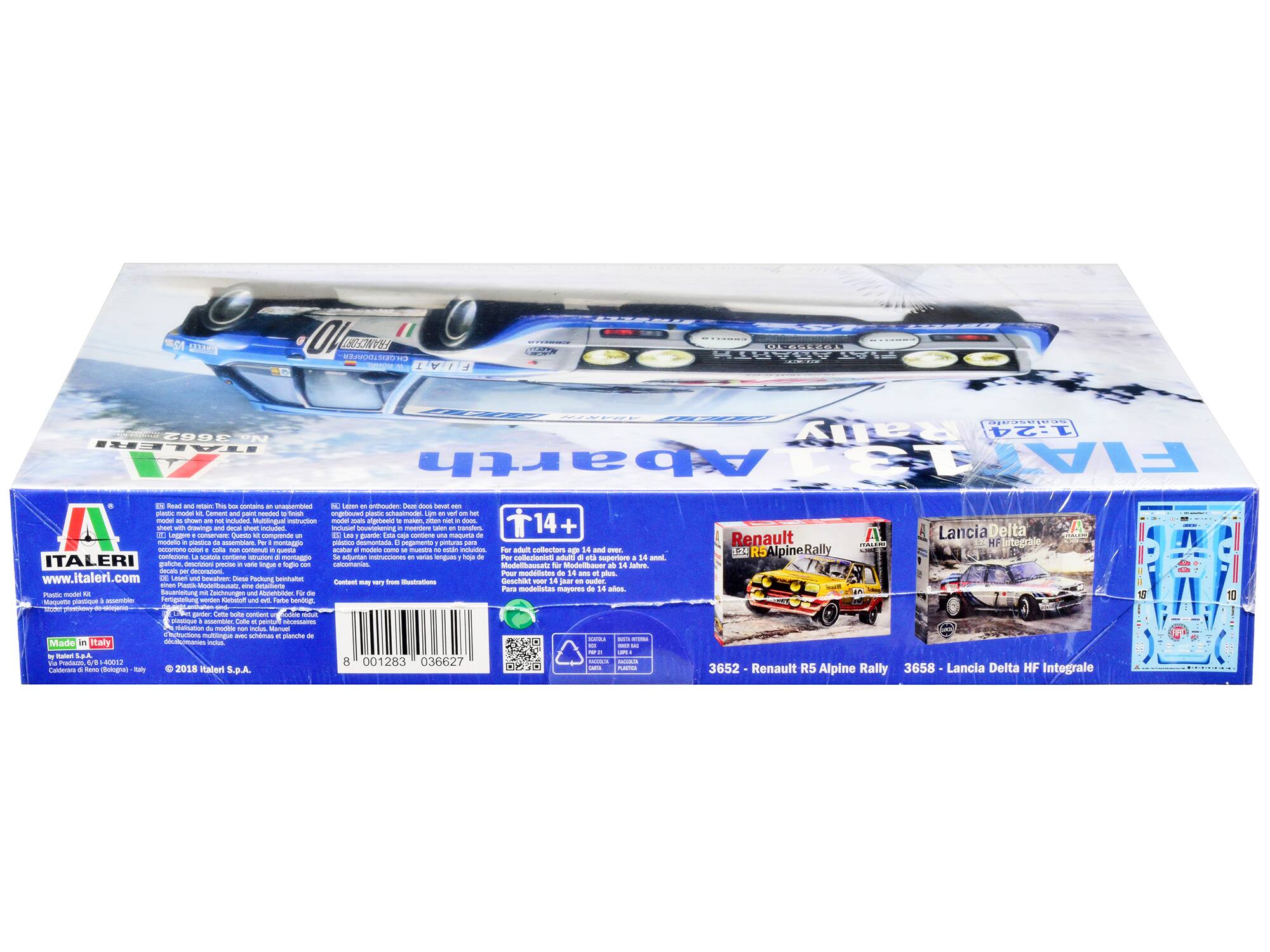 Sure, here is the corrected and grouped text from the image:

---

**ITALERI**

**www.italeri.com**

**Made in Italy**

**Model Kit**

**14+**

**For adult collectors, ages 14 and up**

**3652 - Renault R5 Alpine Rally**

**3658 - Lancia Delta HF Integrale**

**Renault R5 Alpine Rally**

**Lancia Delta HF Integrale**

**ITALERI**

**www.italeri.com**

**Made in Italy**

**Model Kit**

**14+**

**For adult collectors, ages 14 and up**

**3652 - Renault R5 Alpine Rally**

**3658 - Lancia Delta HF Integrale**

**ITALERI**

**www.italeri.com**

**Made in Italy**

**Model Kit**

**14+**

**For adult collectors, ages 14 and up**

**3652 - Renault R5 Alpine Rally**

**3658 - Lancia Delta HF Integrale**

**ITALERI**

**www.italeri.com**

**Made in Italy**

**Model Kit**

**14+**

**For adult collectors, ages 