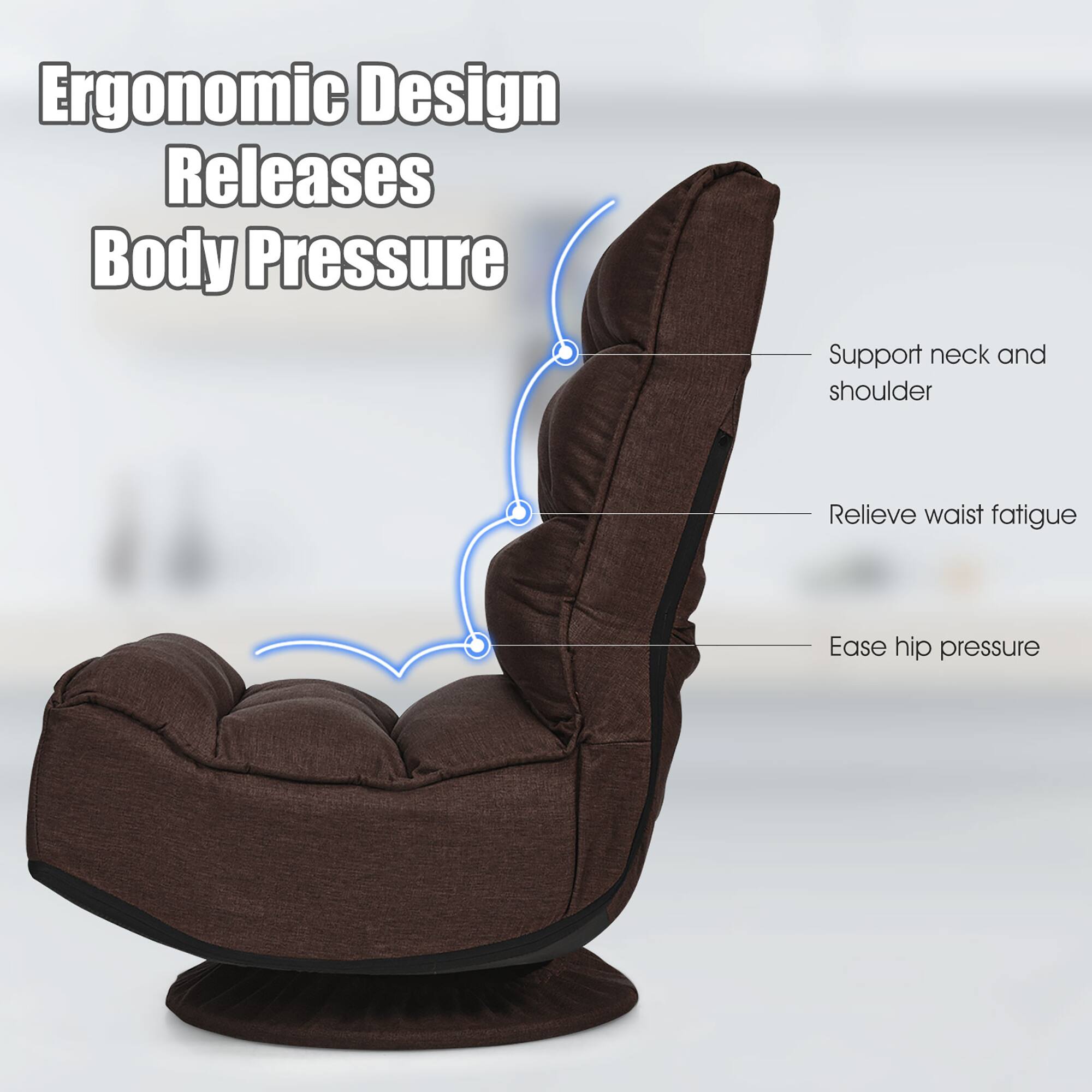 Ergonomic Design  
Releases Body Pressure  

- Support neck and shoulder  
- Relieve waist fatigue  
- Ease hip pressure