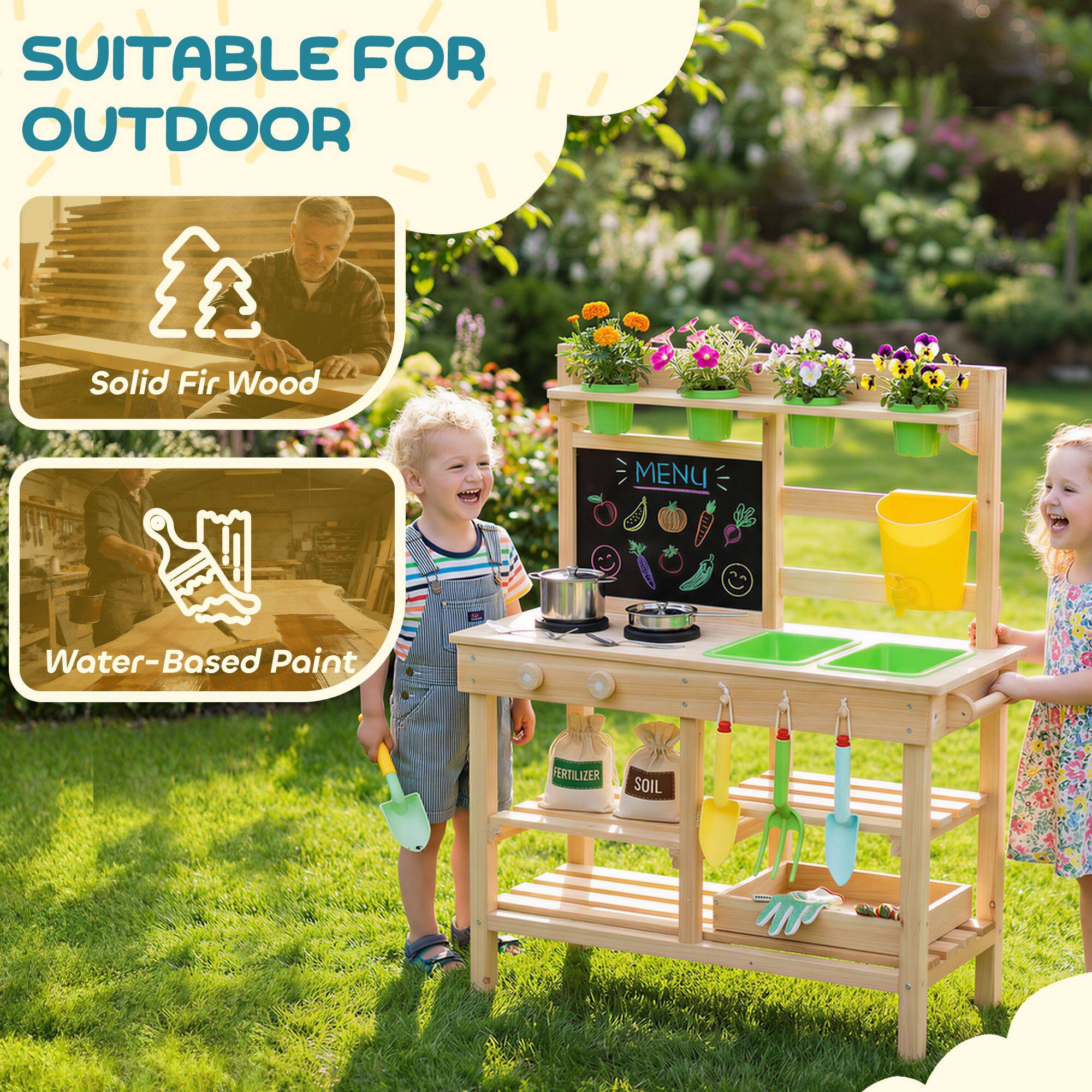 SUITABLE FOR OUTDOOR

- Solid Fir Wood
- Water-Based Paint

MENU

FERTILIZER
SOIL