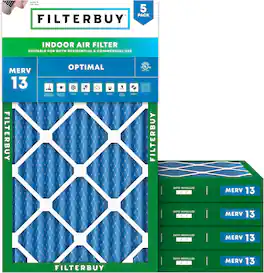 Filterbuy - 20x30x2 MERV 13 Smoke & Allergy Defense, Electrostatic Pleated HVAC AC Furnace Air Filters Replacement (5-Pack) - Blue
