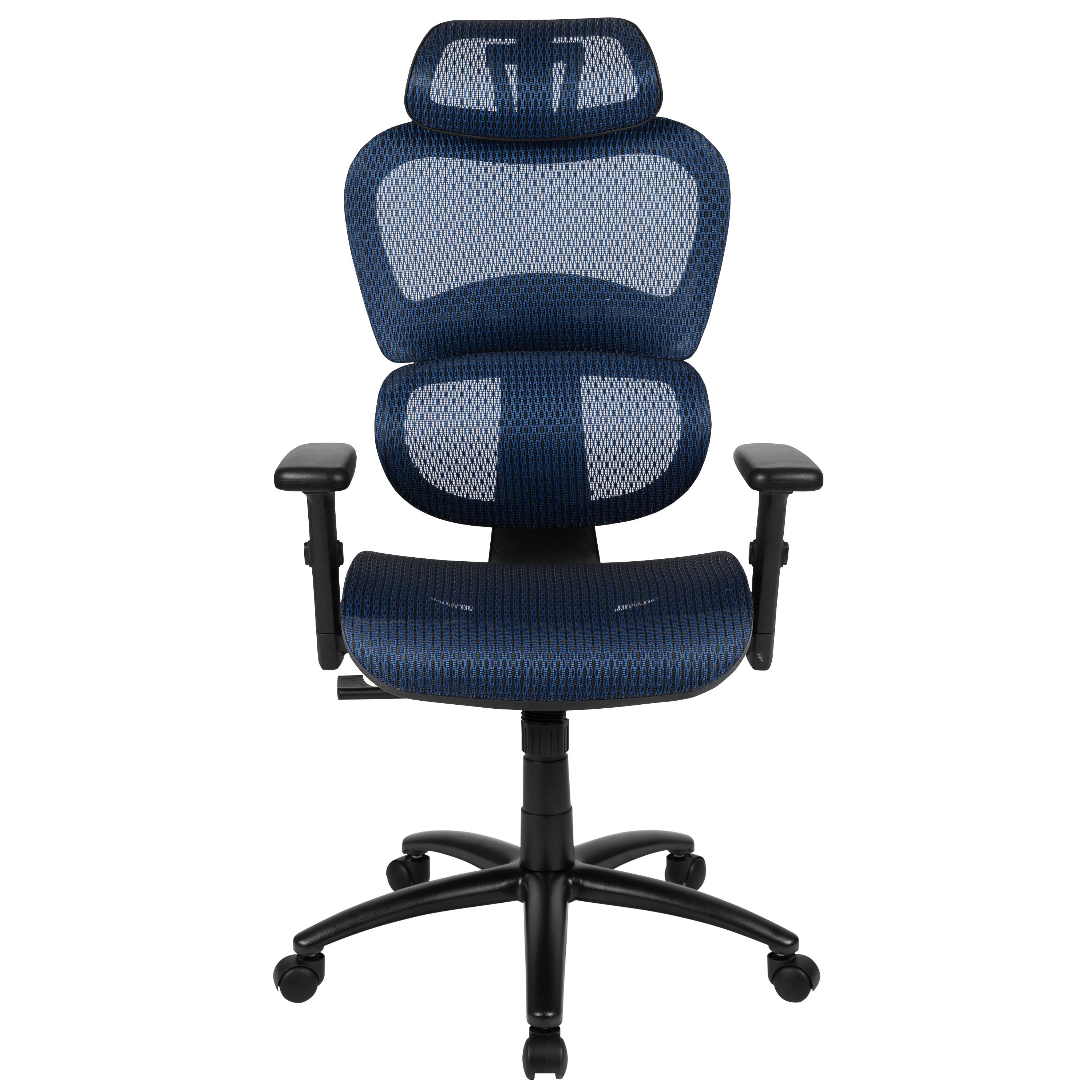 Alt View 7. Emma + Oliver - Ergonomic Mesh Office Chair-Synchro-Tilt, Headrest, Adjustable Pivot Arms - Blue.