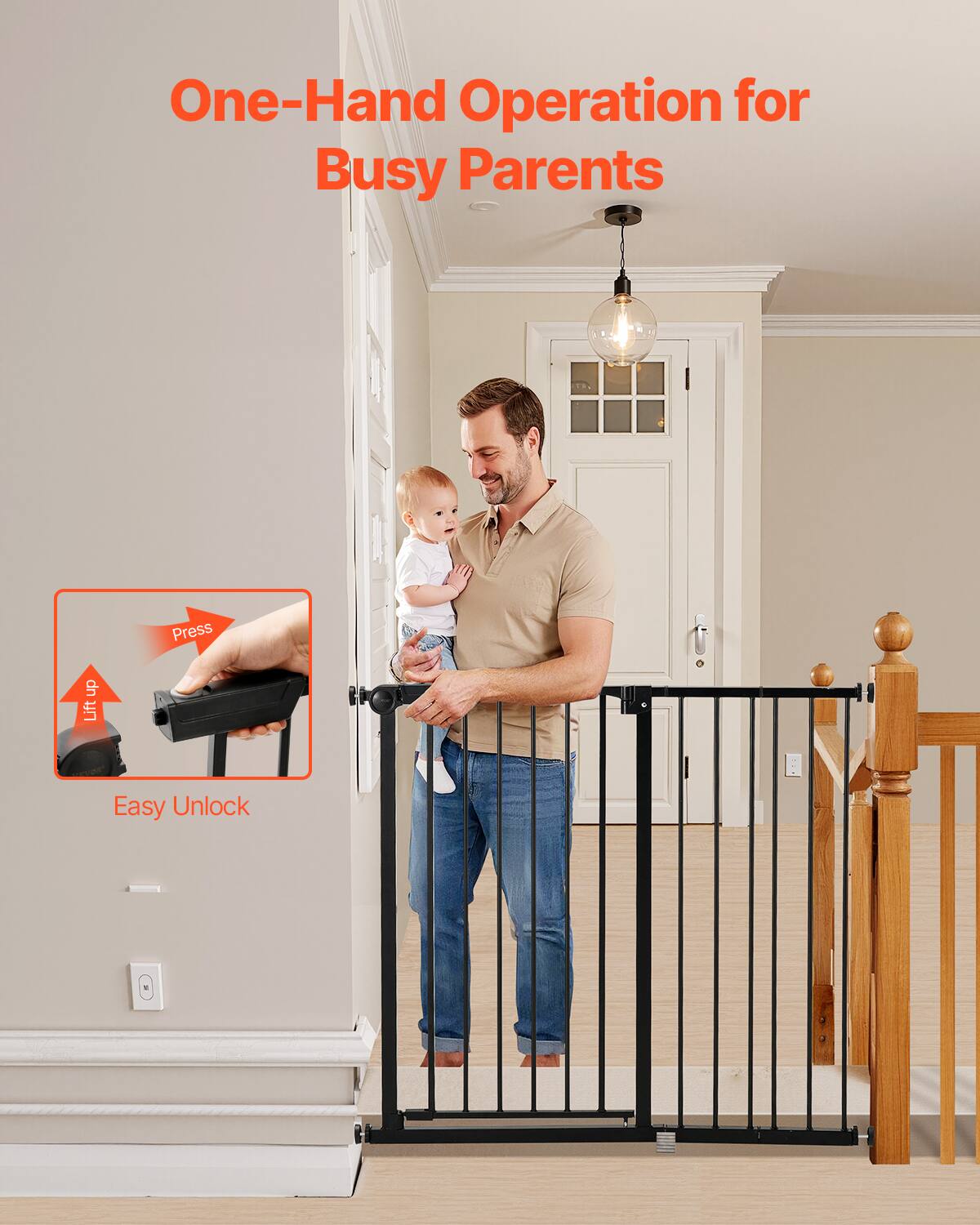 One-Hand Operation for Busy Parents

Press and Lift Up
Easy Unlock