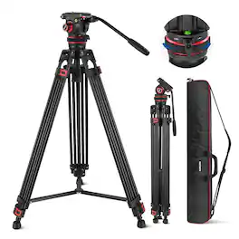 Neewer - 74" Video Tripod with Fluid Head - Adjustable Damping & QR Plate for DJI Gimbal (22lb Load)