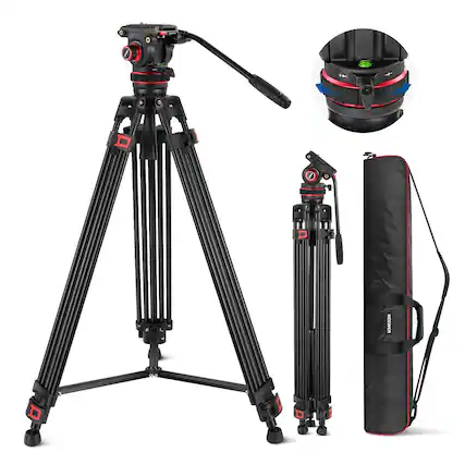 Front. Neewer - 74" Video Tripod with Fluid Head - Adjustable Damping & QR Plate for DJI Gimbal (22lb Load).