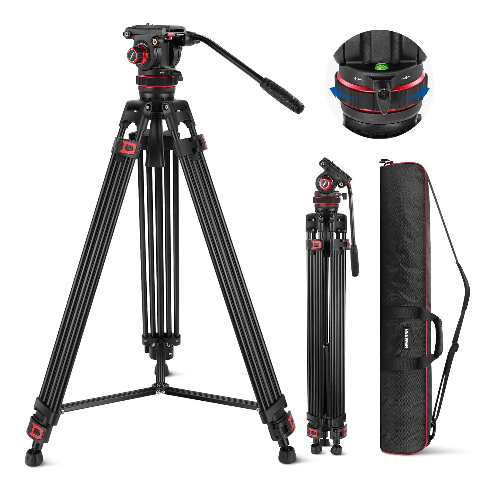Front. Neewer - 74" Video Tripod with Fluid Head - Adjustable Damping & QR Plate for DJI Gimbal (22lb Load).